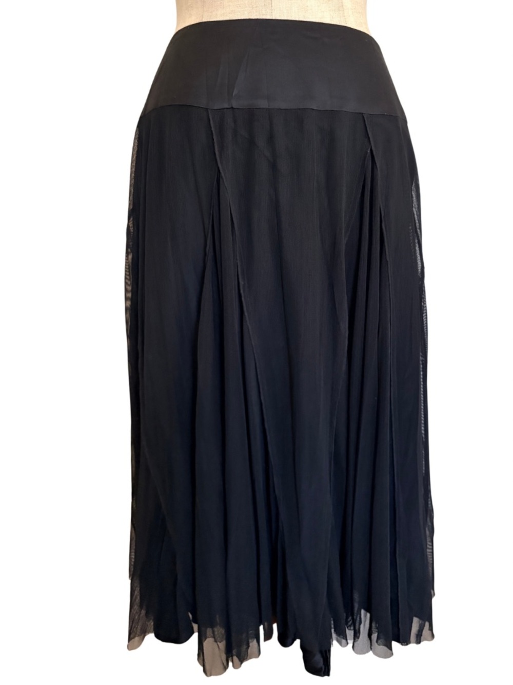 VTG Y2K Alberto Makali Pleated Maxi Skirt Mesh Flowy Silk Waistband Goth Chic 12